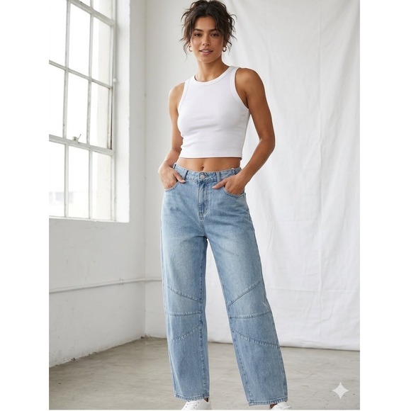 Charlotte Russe Denim - Charlotte Russe Light Wash Seamed Baggy Jeans High Rise Wide Leg Small